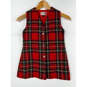 Vtg Rally Klad Red Black Gold Tartan Plaid Vest Sz. 6 Made in Scotland 100% Wool